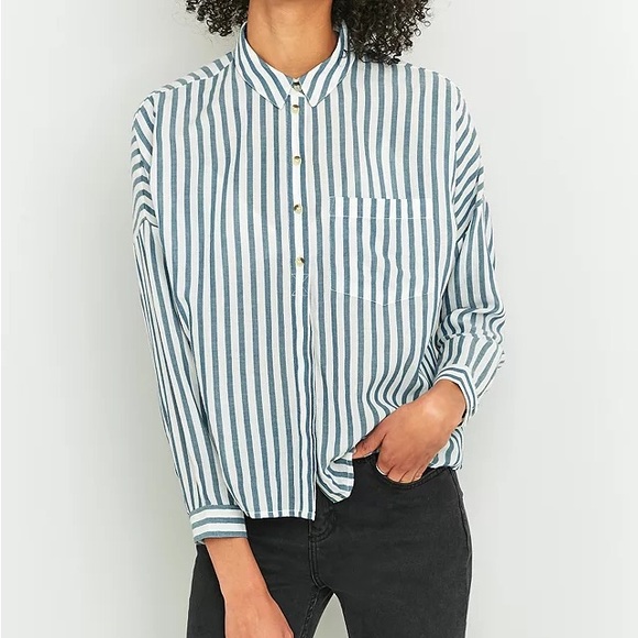 Tops - 3X$25‼️ BDG blue striped button-down shirt Size Large